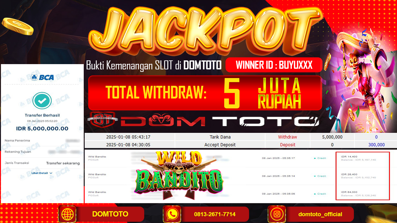 JACKPOT SLOT WILD BANDITO 08 JANUARI 2025